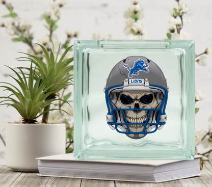 Football Skulls - UV DTF Glass Block Decal - 6.5 inches