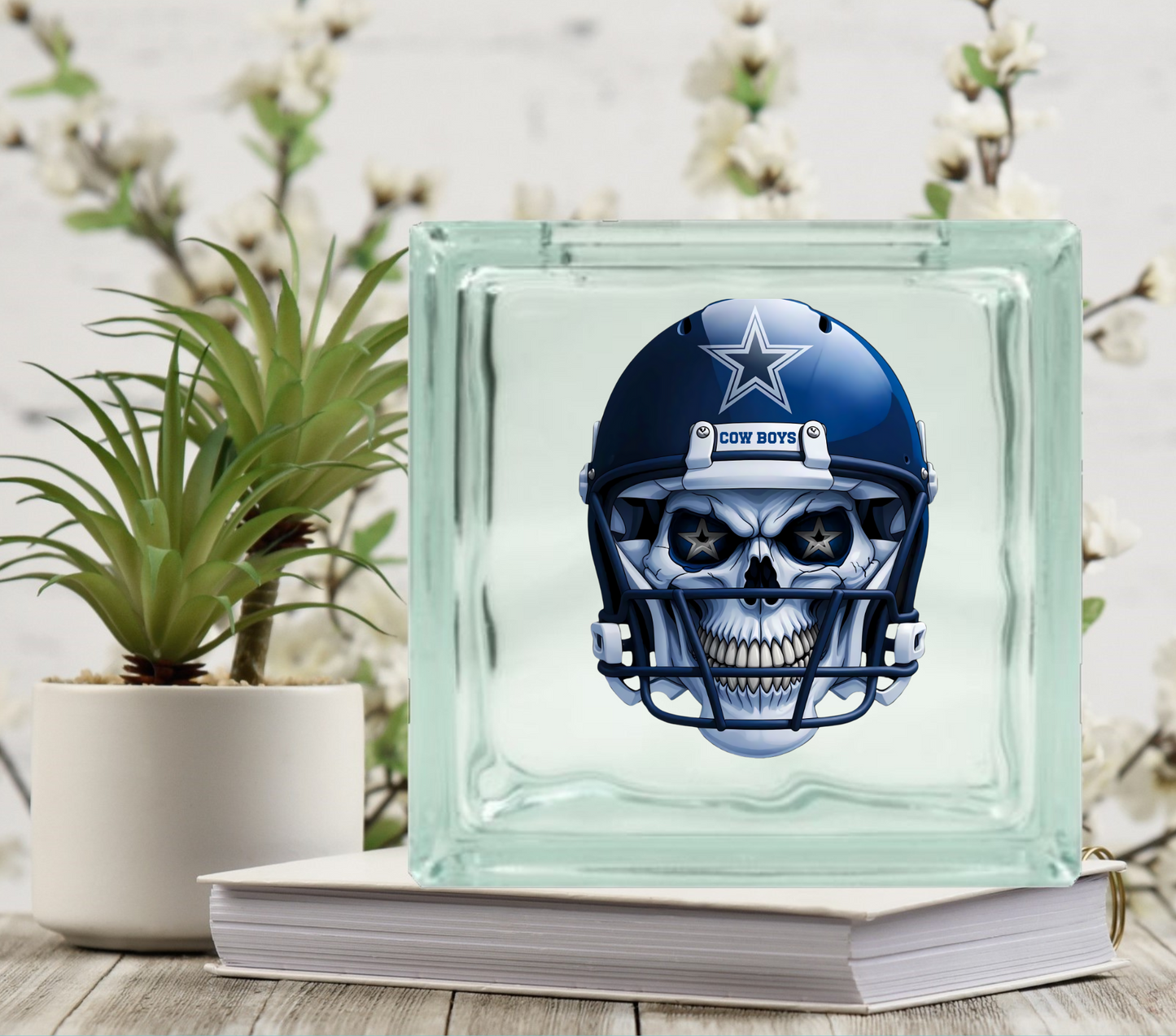 Football Skulls - UV DTF Glass Block Decal - 6.5 inches