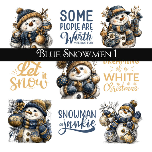Blue Snowmen Collection UV DTF Decal Sheets 5 design options