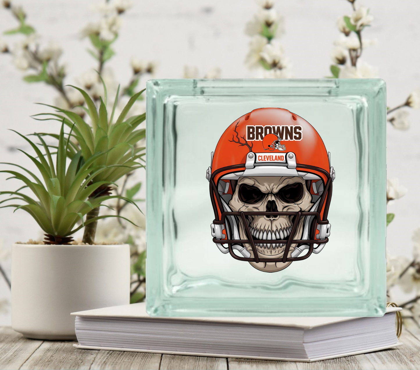 Football Skulls - UV DTF Glass Block Decal - 6.5 inches