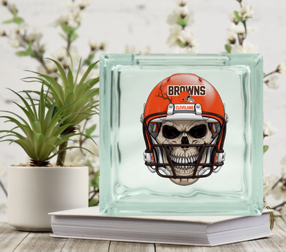 Football Skulls - UV DTF Glass Block Decal - 6.5 inches