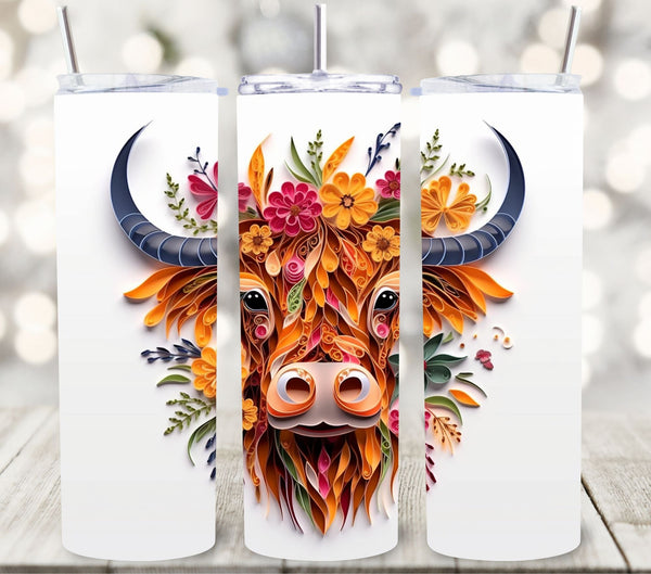 3D Highland Cow - Adhesive Vinyl Wrap -8 designs