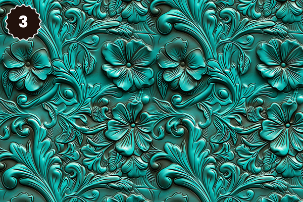 Turquoise and Brown Tooled Leather - Adhesive Vinyl 12x12 Sheets - 22 Design Options
