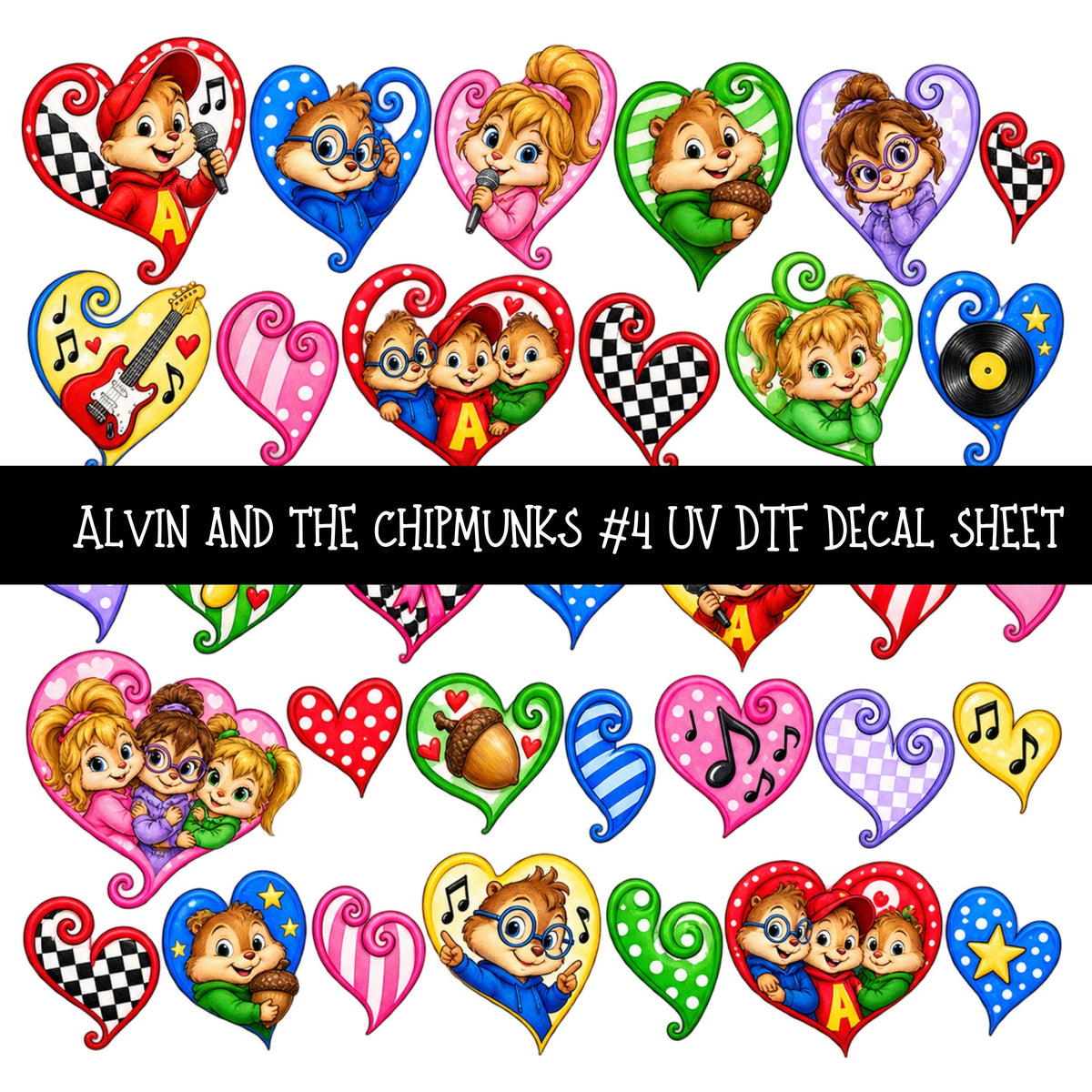 Alvin and the Chipmunks UV DTF Decal sheets 11 Designs available