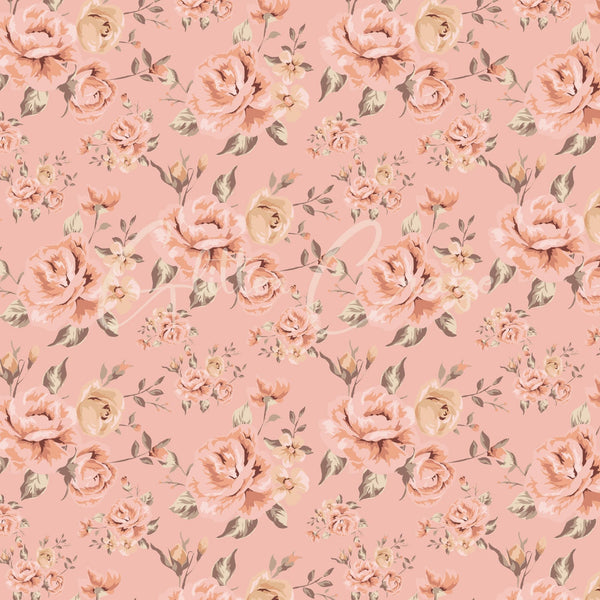 Vintage Peach Floral Collection - Adhesive Vinyl 12x12 Sheet - 12 Designs available
