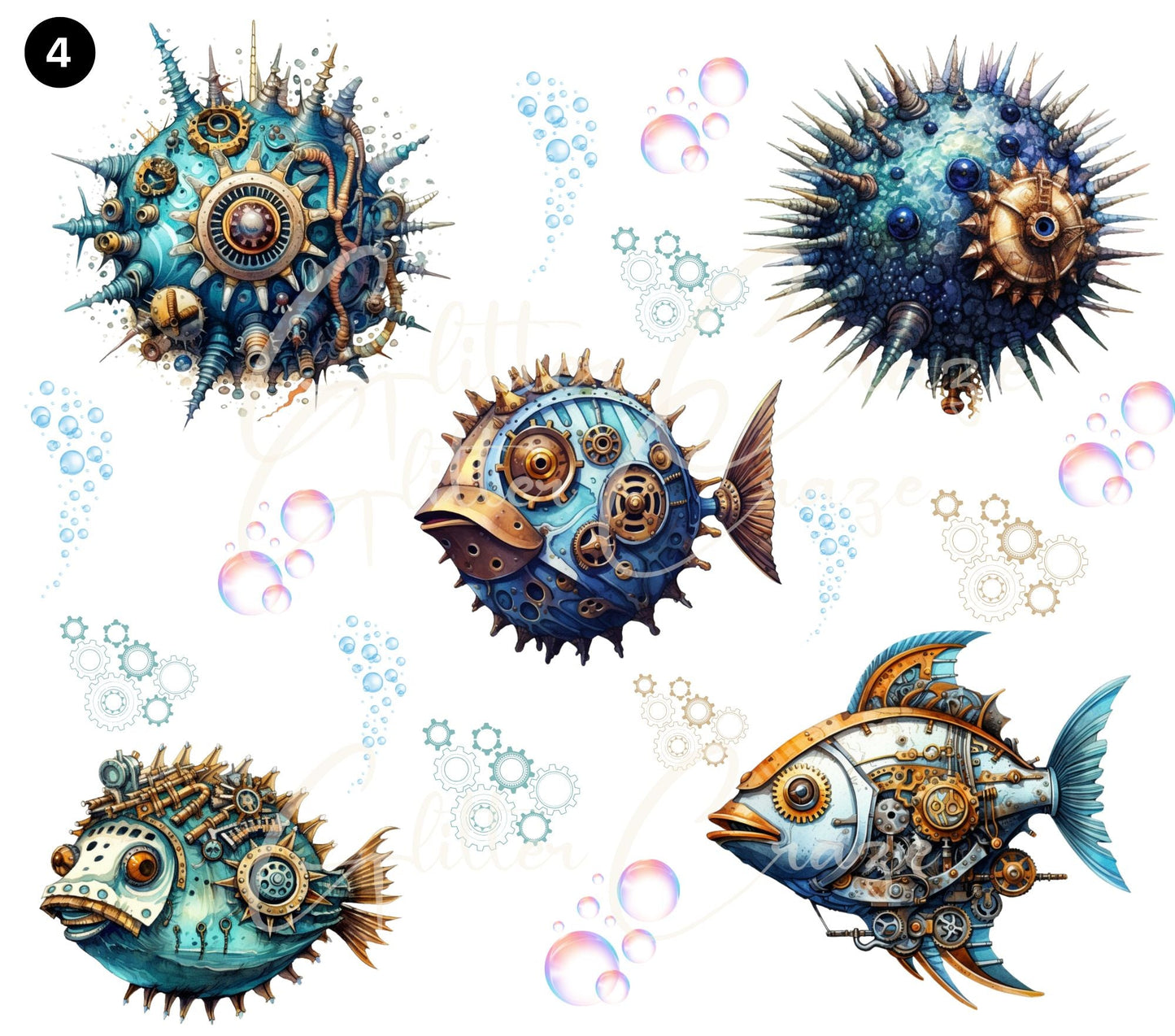 Steampunk Sealife - UV DTF Decal sheet- 5 Designs Available