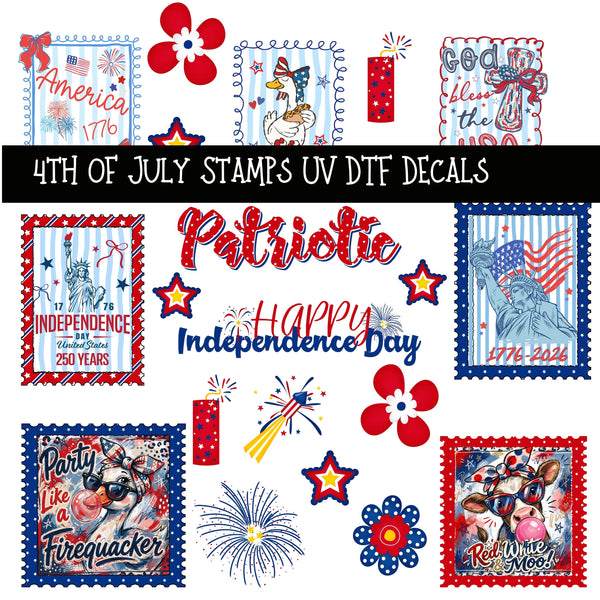 4th of July Stamps UV DTF Decal sheets