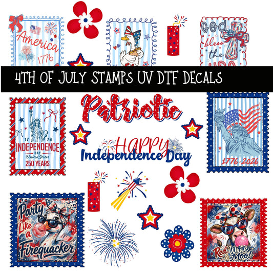 4th of July Stamps UV DTF Decal sheets