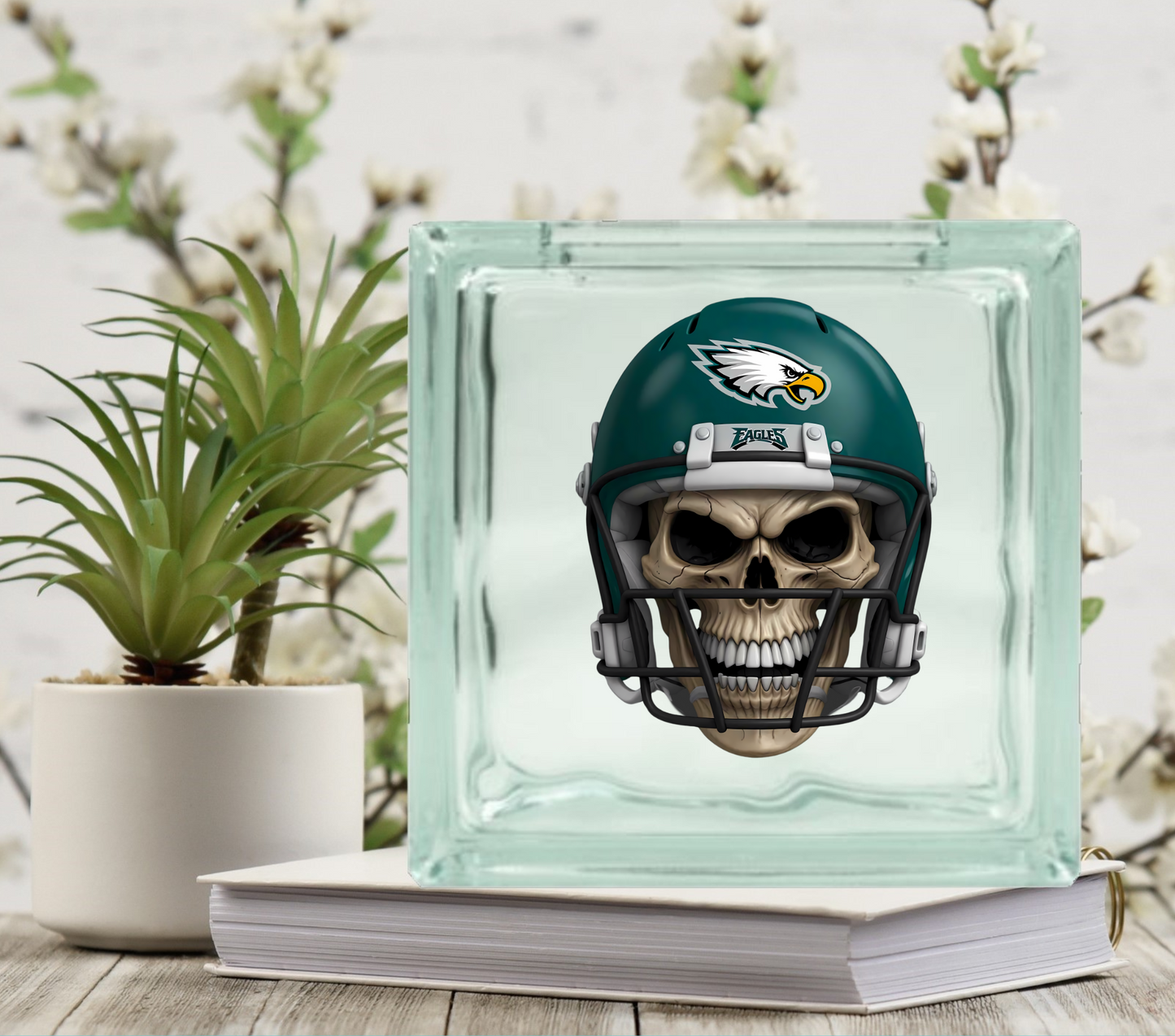 Football Skulls - UV DTF Glass Block Decal - 6.5 inches
