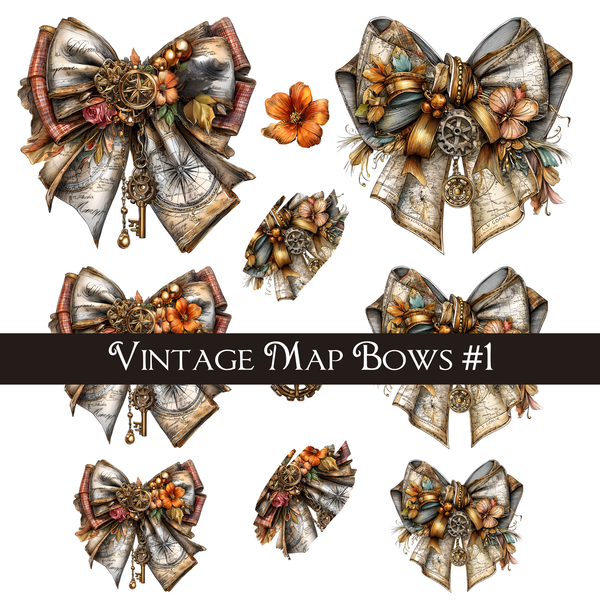Vintage Map Bows -UVDTF Decal Sheets