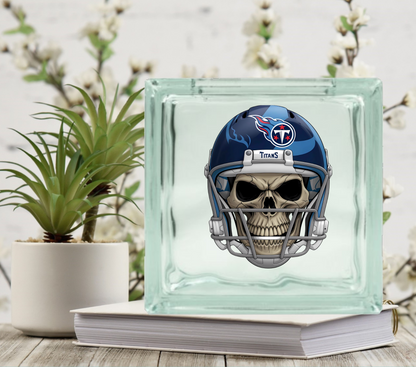 Football Skulls - UV DTF Glass Block Decal - 6.5 inches