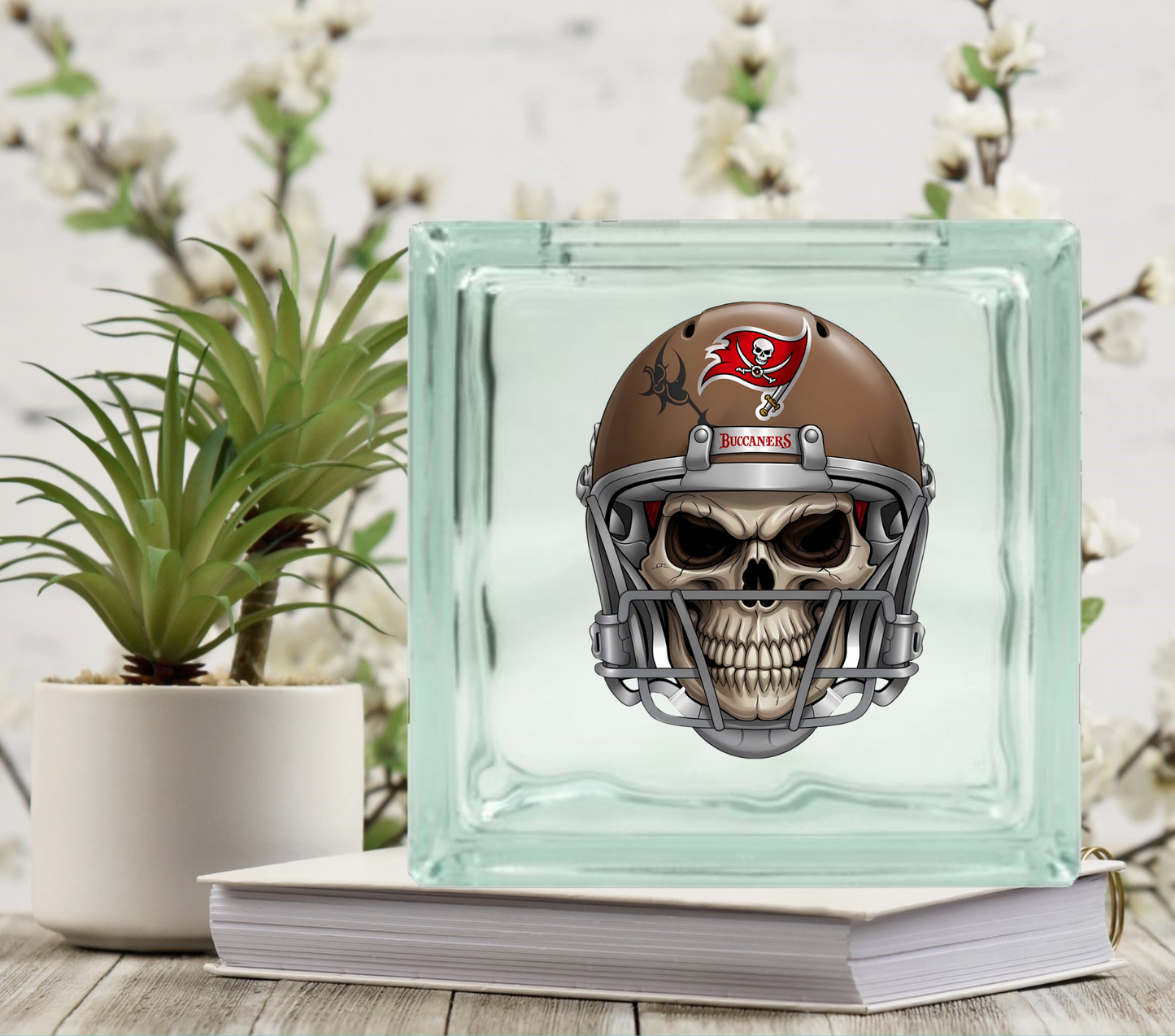 Football Skulls - UV DTF Glass Block Decal - 6.5 inches