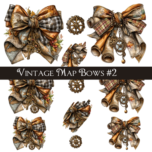 Vintage Map Bows -UVDTF Decal Sheets