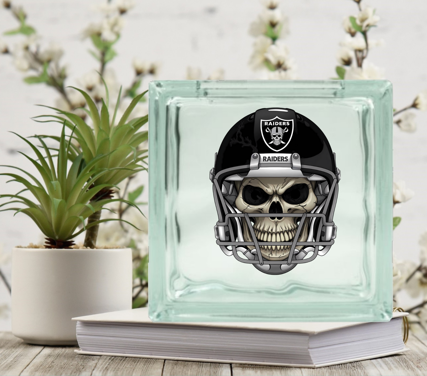 Football Skulls - UV DTF Glass Block Decal - 6.5 inches