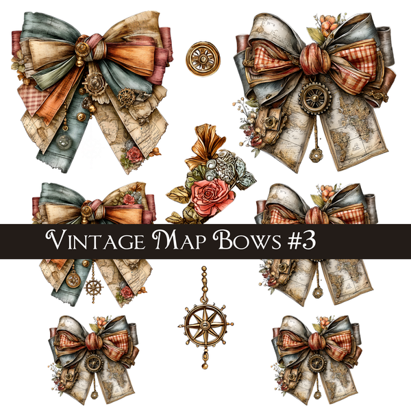 Vintage Map Bows -UVDTF Decal Sheets