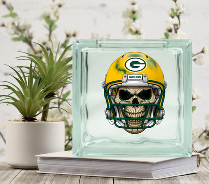 Football Skulls - UV DTF Glass Block Decal - 6.5 inches