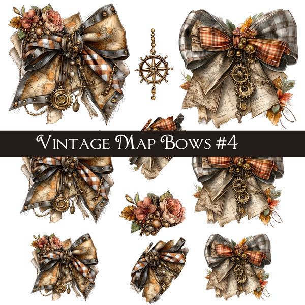 Vintage Map Bows -UVDTF Decal Sheets