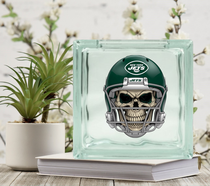 Football Skulls - UV DTF Glass Block Decal - 6.5 inches