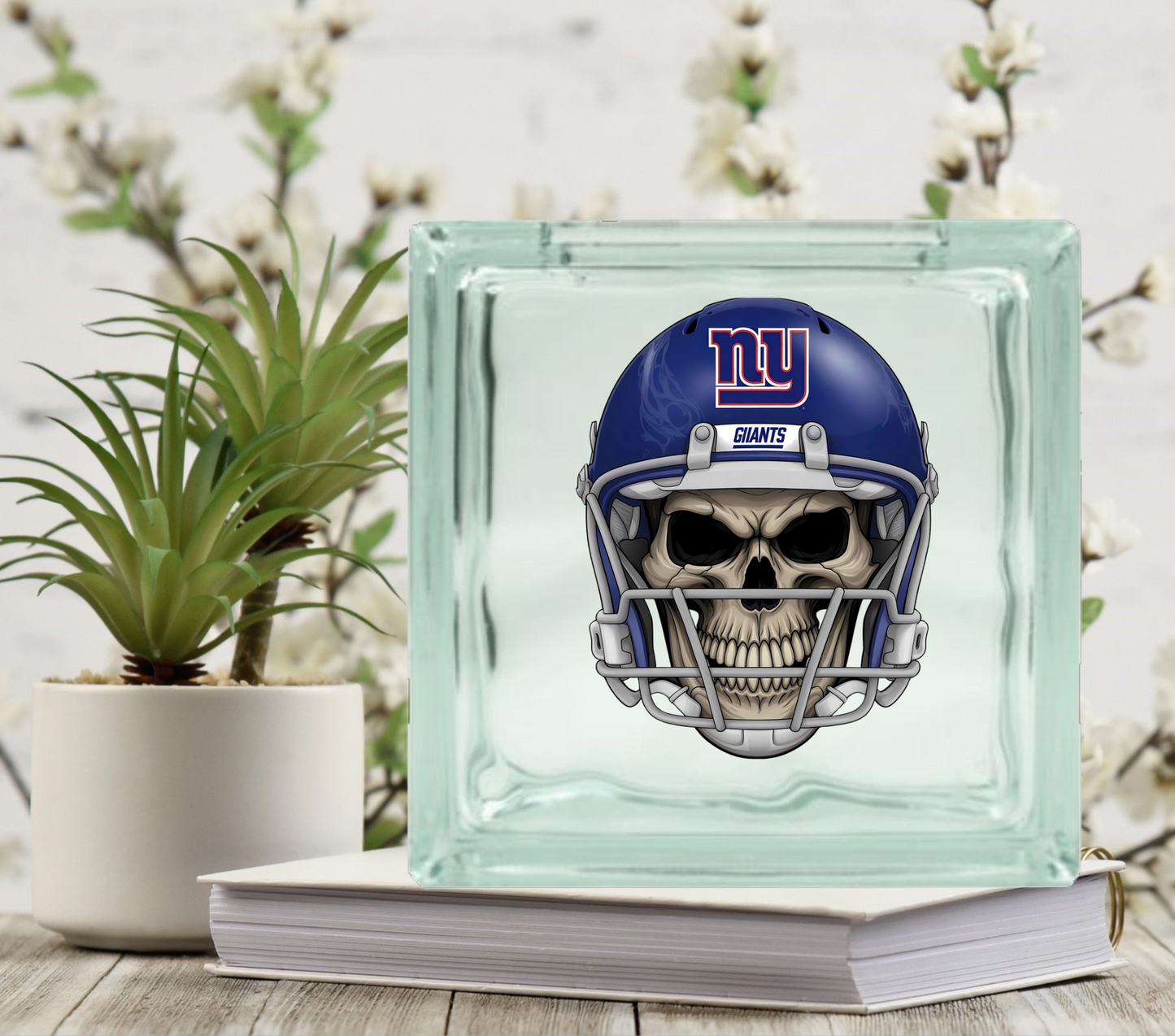 Football Skulls - UV DTF Glass Block Decal - 6.5 inches
