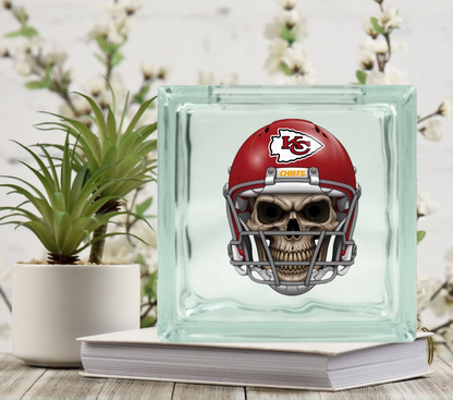 Football Skulls - UV DTF Glass Block Decal - 6.5 inches