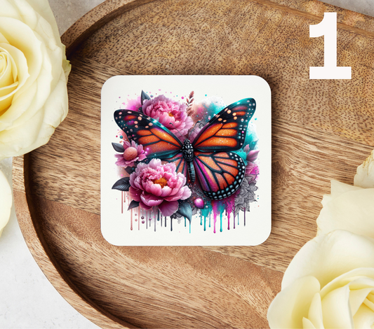 Floral Butterflies - Uv Dtf Coaster Decals