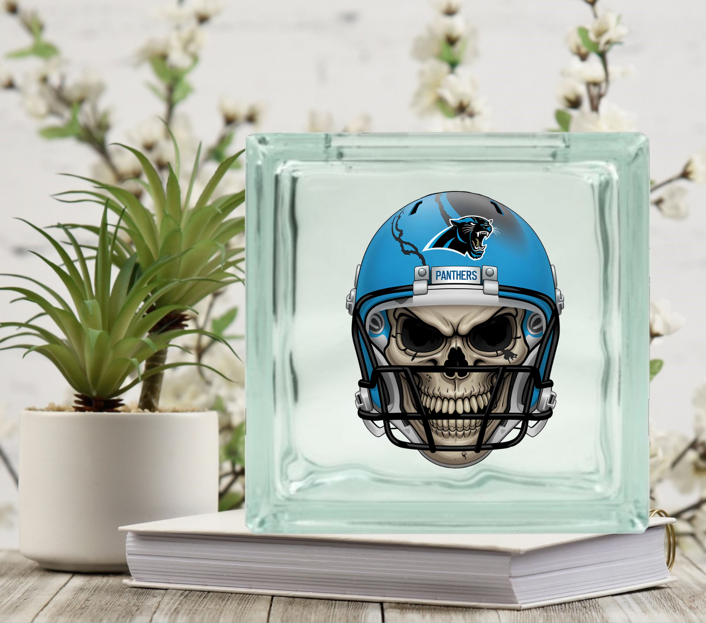 Football Skulls - UV DTF Glass Block Decal - 6.5 inches