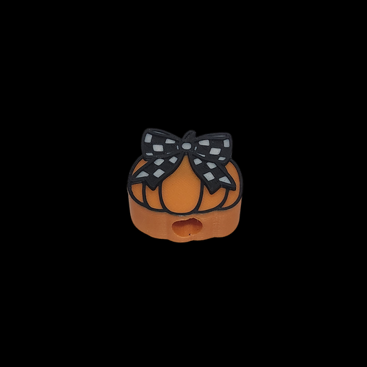 Pumpkin with Checkered Bow - Straw Topper(In Color)