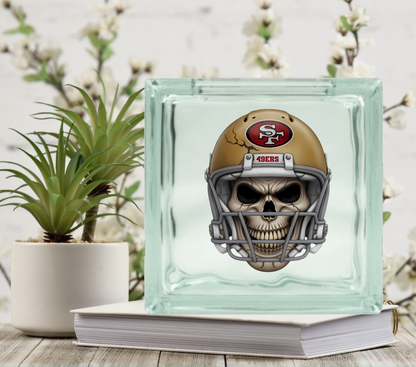 Football Skulls - UV DTF Glass Block Decal - 6.5 inches