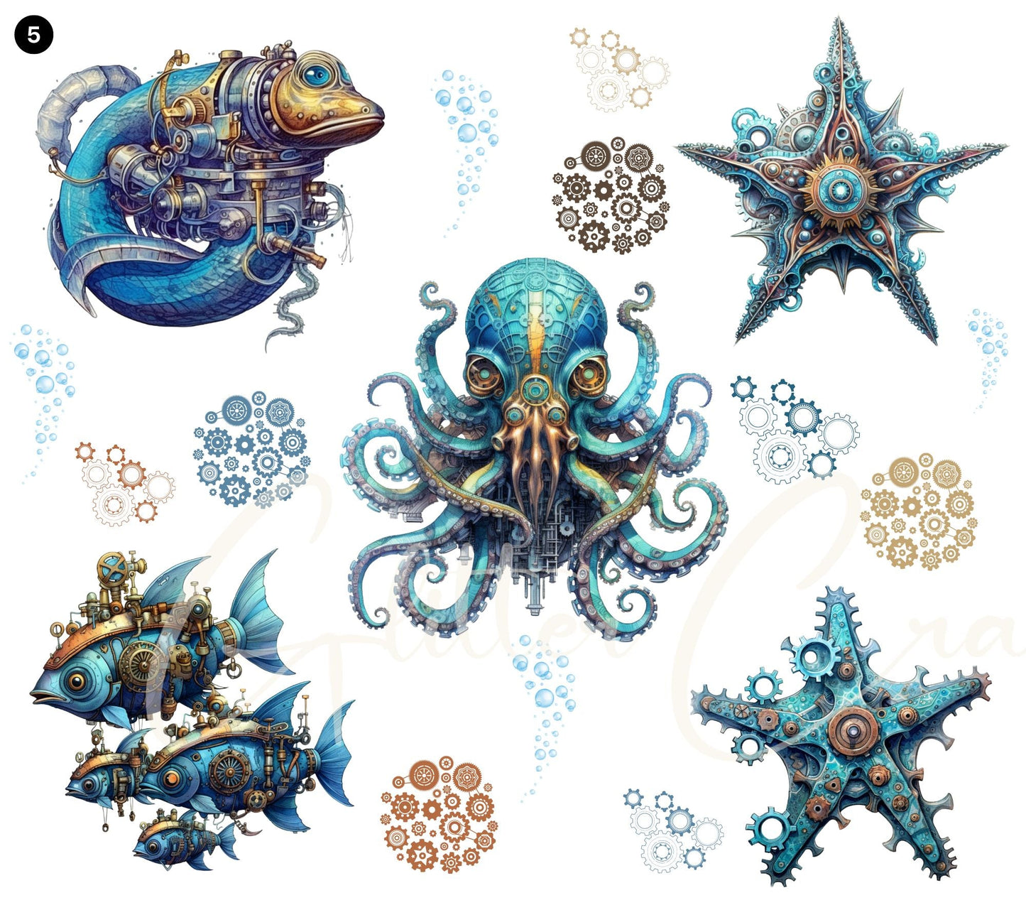 Steampunk Sealife - UV DTF Decal sheet- 5 Designs Available