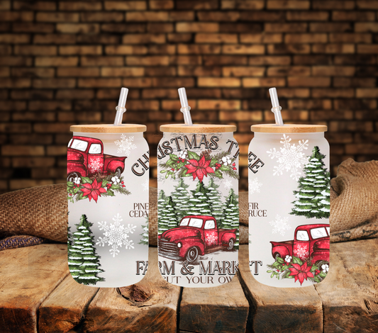 Christmas Tree Farm and market UV DTF Libbey Wrap