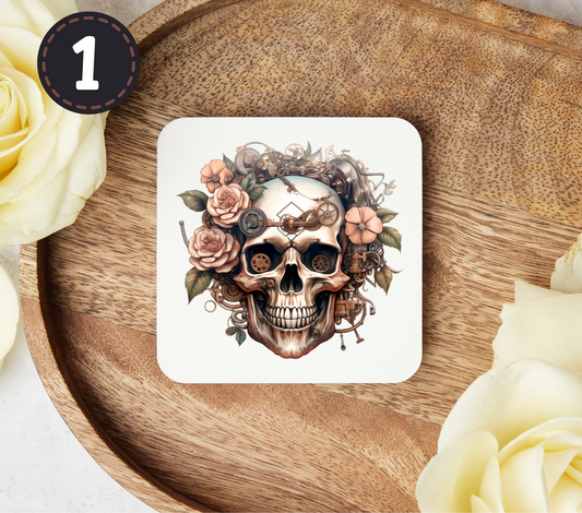Floral Steampunk Skulls - Uv Dtf Coaster Decals