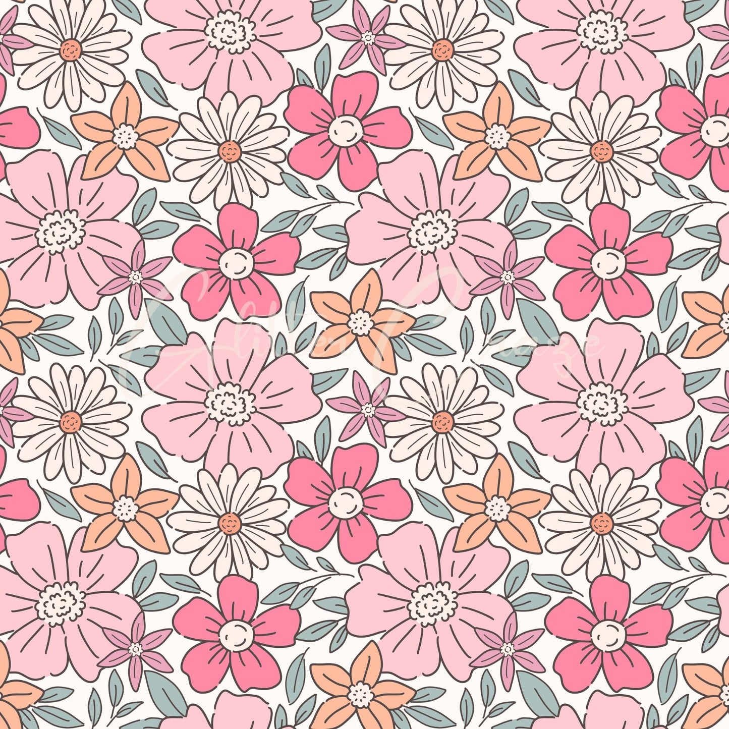 Retro Floral - Adhesive Vinyl 12x12 Sheets - 12 Design options