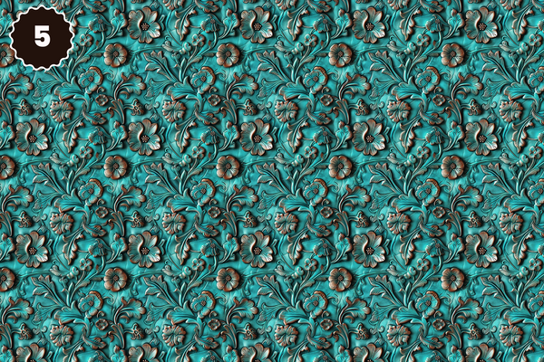 Turquoise and Brown Tooled Leather - Adhesive Vinyl 12x12 Sheets - 22 Design Options
