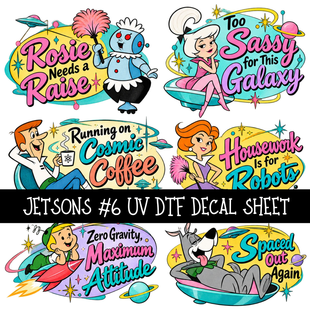 Jetsons UV DTF Decal sheets 11 Designs available