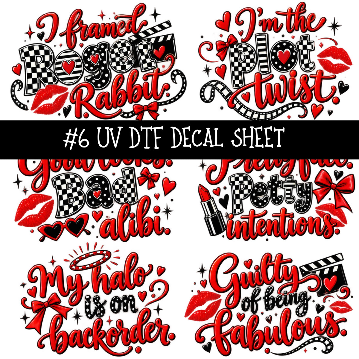 Jessica Rabbit UV DTF Decal sheets 13 Designs available