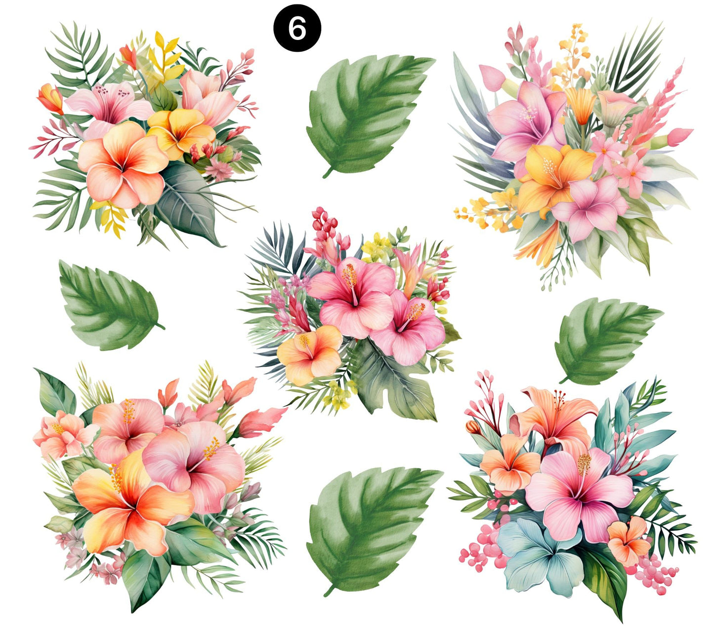 Tropical Flowers and Leaves - UV DTF Decal Sheets - 7 Designs