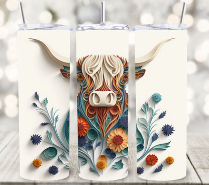 3D Highland Cow - Adhesive Vinyl Wrap -8 designs