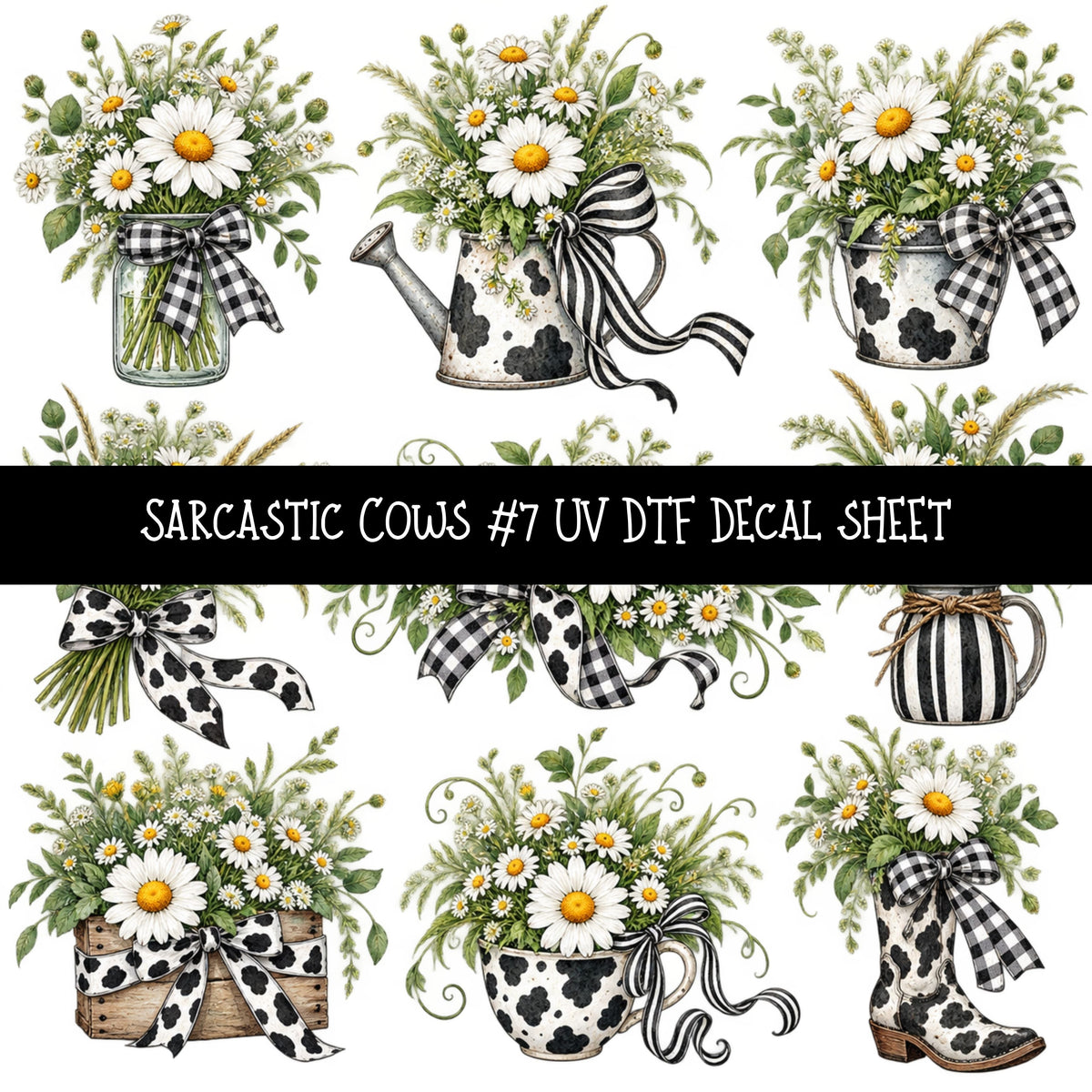 Sarcastic Cows UV DTF Decal sheets 12 Designs available