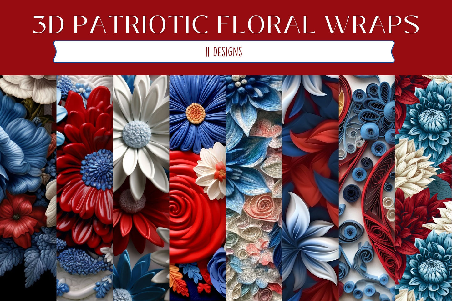 Patriotic Floral - Adhesive Vinyl Wrap- 11 designs