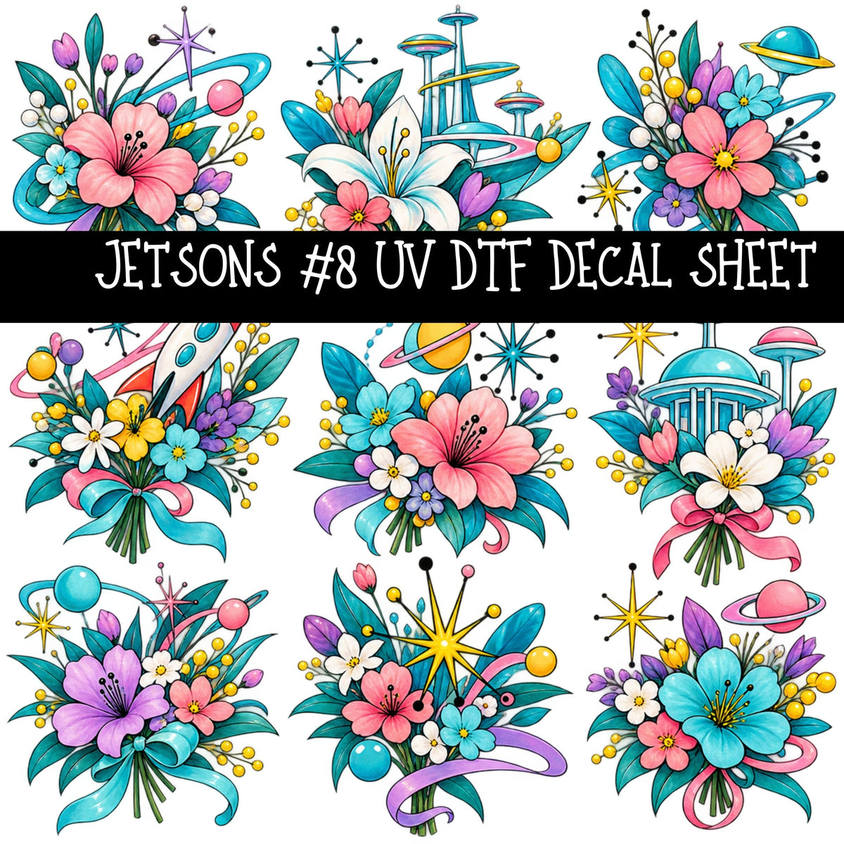 Jetsons UV DTF Decal sheets 11 Designs available