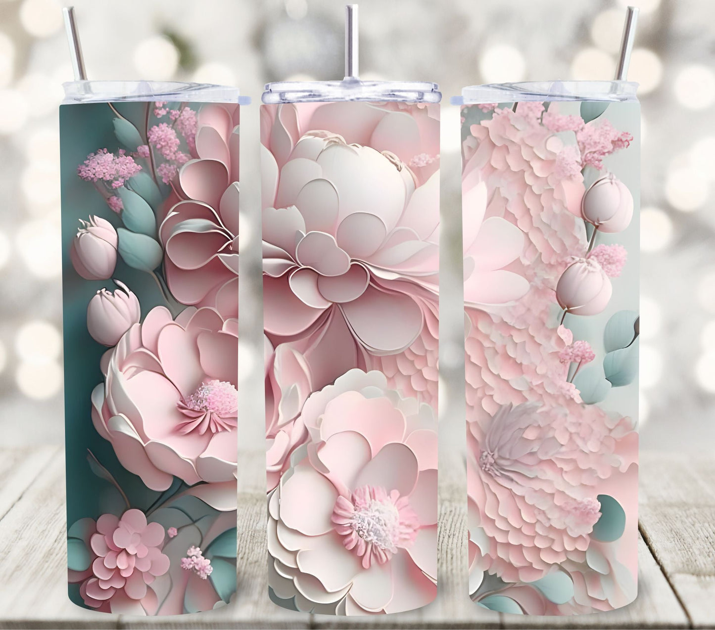 3D Flowers and roses vinyl tumbler wraps- 14 Desigs