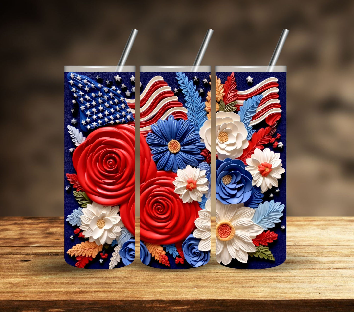 Patriotic Floral - Adhesive Vinyl Wrap- 11 designs