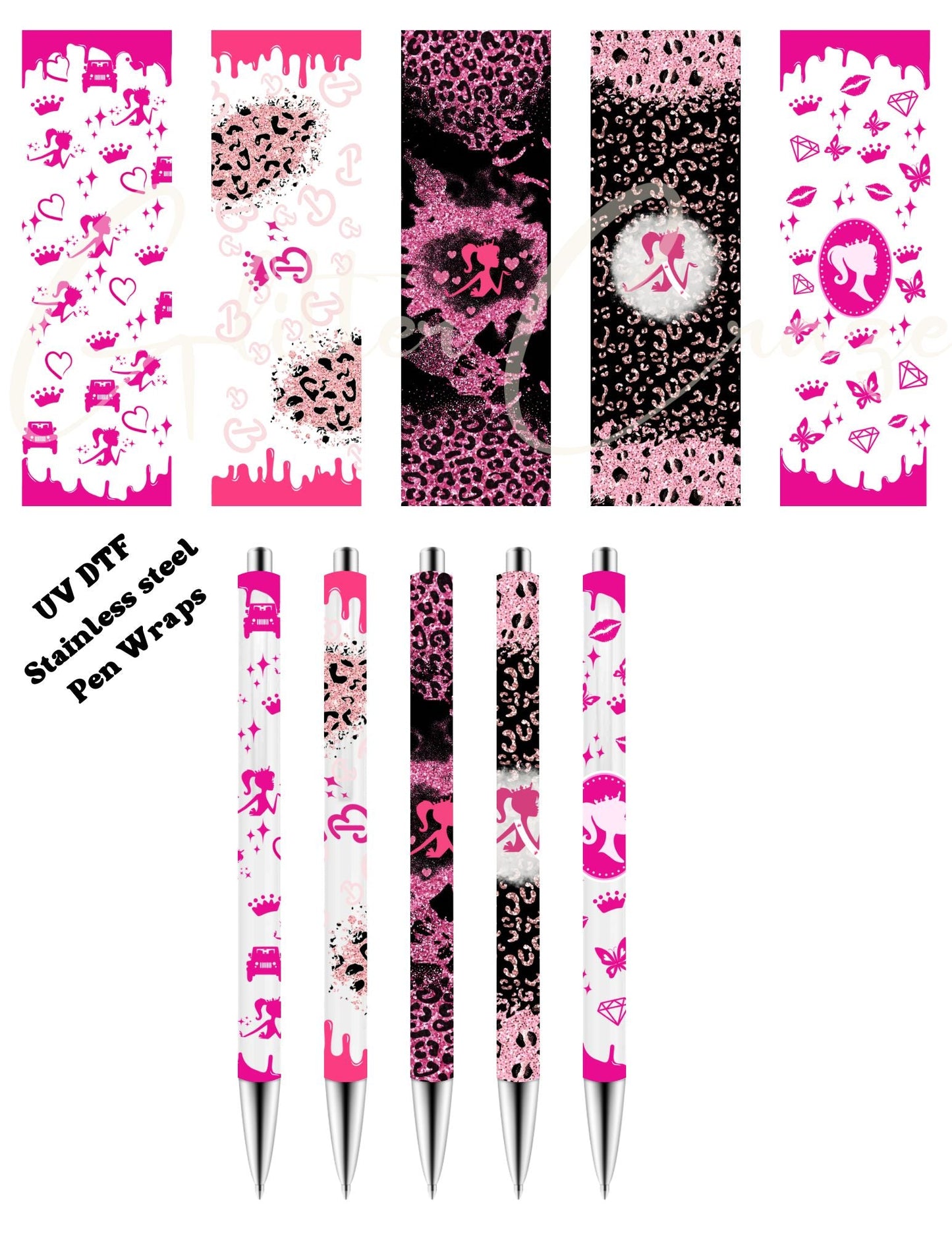 Barbie Stainless - UV DTF Pen Wraps - 2 sets available- 5 wraps per set