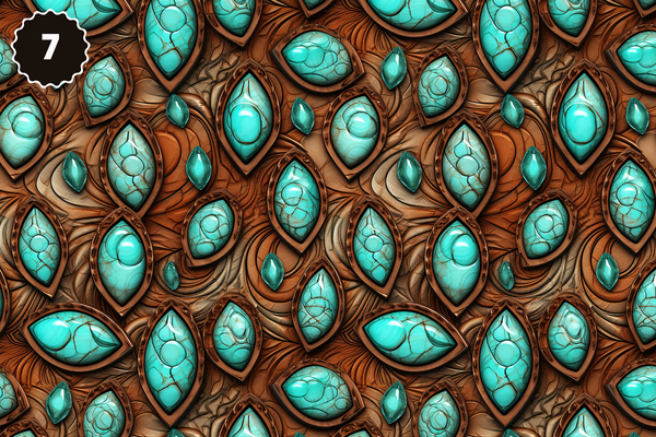 Turquoise and Brown Tooled Leather - Adhesive Vinyl 12x12 Sheets - 22 Design Options