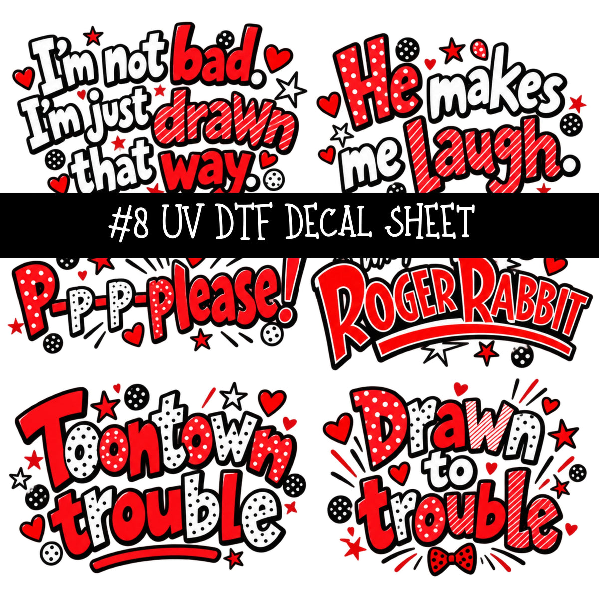 Jessica Rabbit UV DTF Decal sheets 13 Designs available