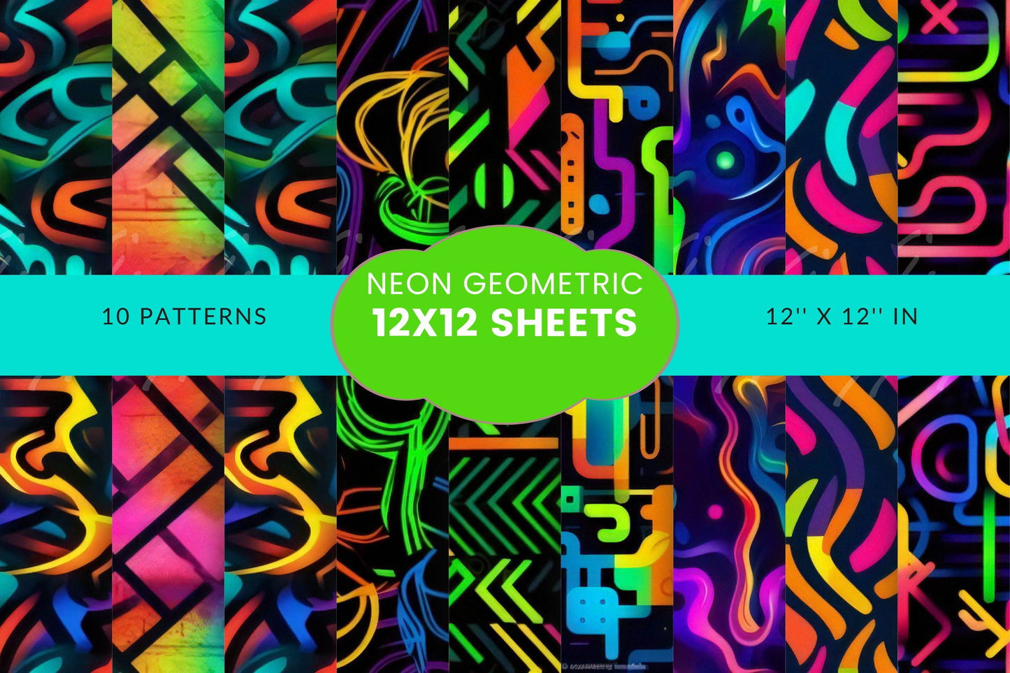 Neon Geometric Collection - Adhesive Vinyl 12x12 Sheets - 10 Design Options