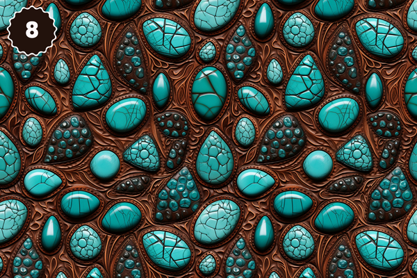 Turquoise and Brown Tooled Leather - Adhesive Vinyl 12x12 Sheets - 22 Design Options