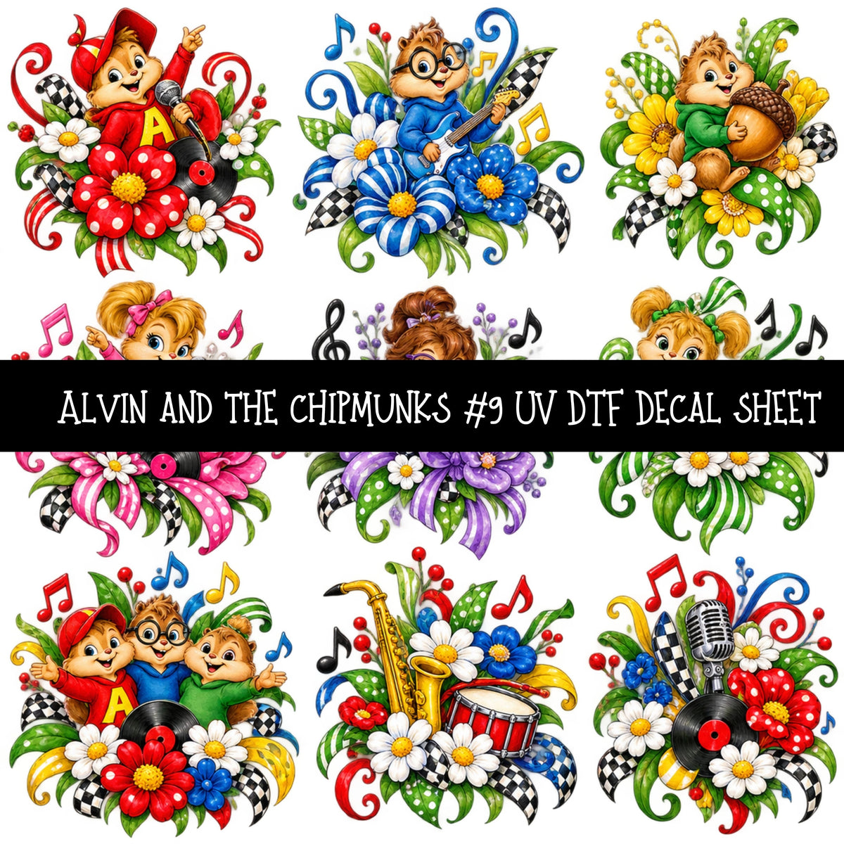 Alvin and the Chipmunks UV DTF Decal sheets 11 Designs available