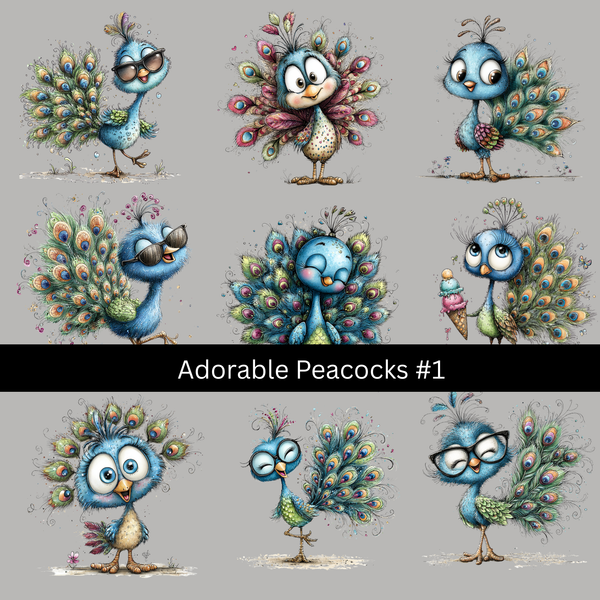 Adorable Peacocks UV DTF Decal sheets