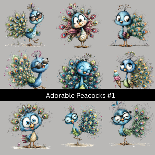 Adorable Peacocks UV DTF Decal sheets